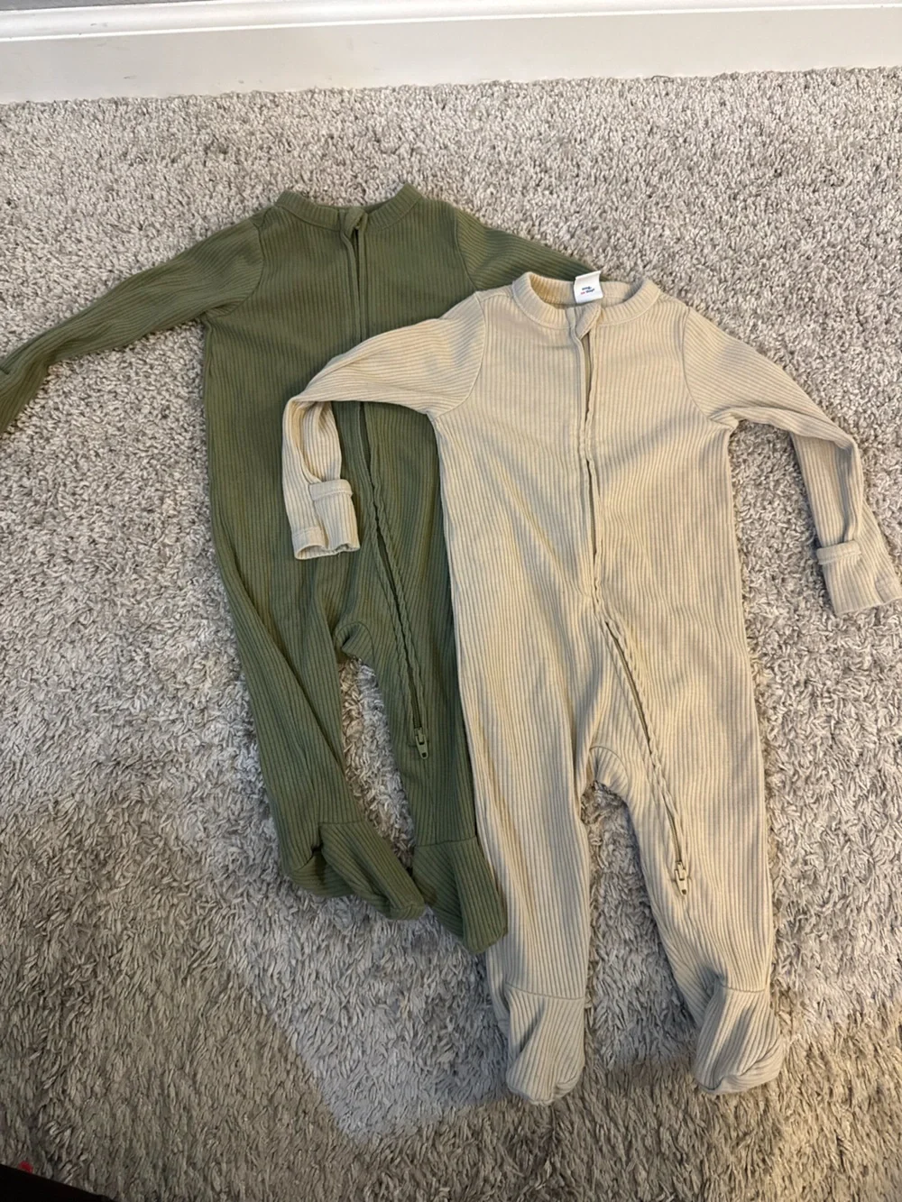 Old Navy Ribbed Footed Rompers in Olive Green and Cream